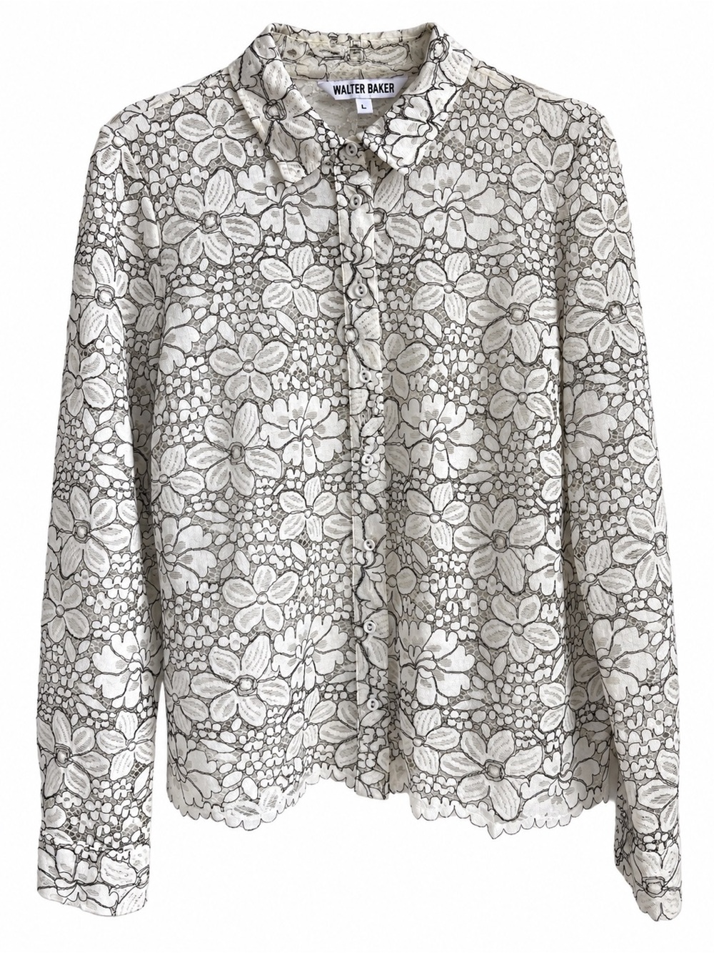 Walter Baker Floral Lace Button Front Blouse White Black Size L